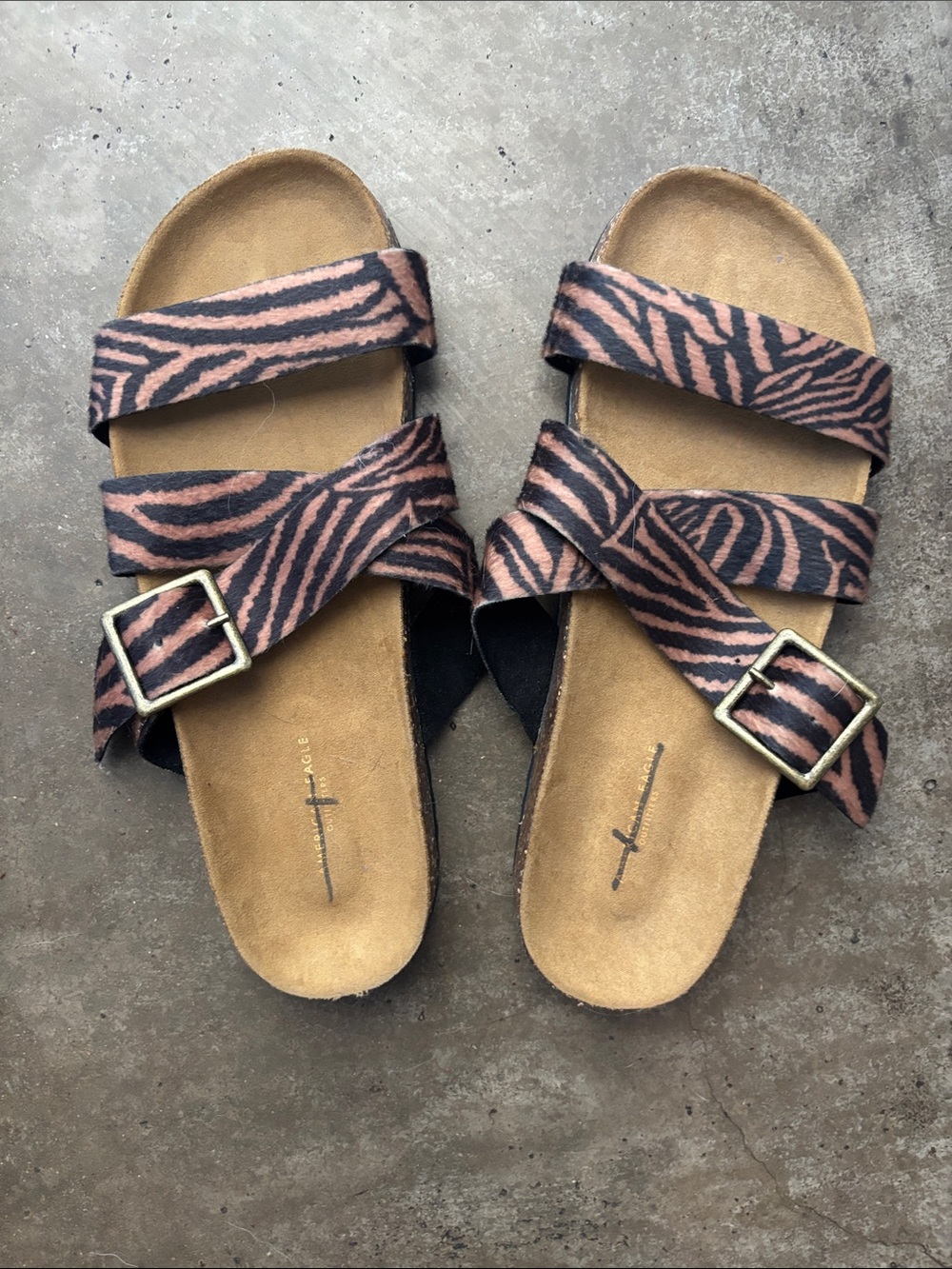 American Eagle Outfitters Brown and Black Zebra Print Slide Sandals